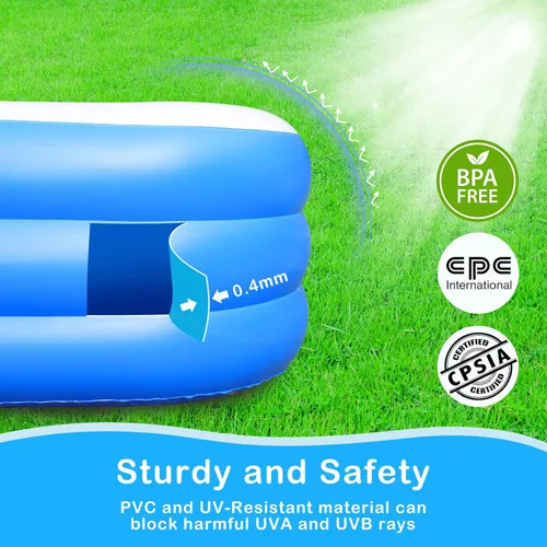 Miniatura 6 de Sumbee Piscina inflable para niños de 4 a 8 a 12 años y adultos, 120 x 72 x 22 pulgadas con PVC grueso, 306 galones, piscina rectangular grande