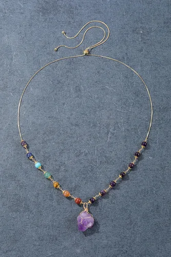Miniatura 5 de Jovivi Collares de piedra curativa de 7 cuentas de chakras para mujer, ajustable, chapado en oro de 14 quilates, envuelto en alambre de cristal