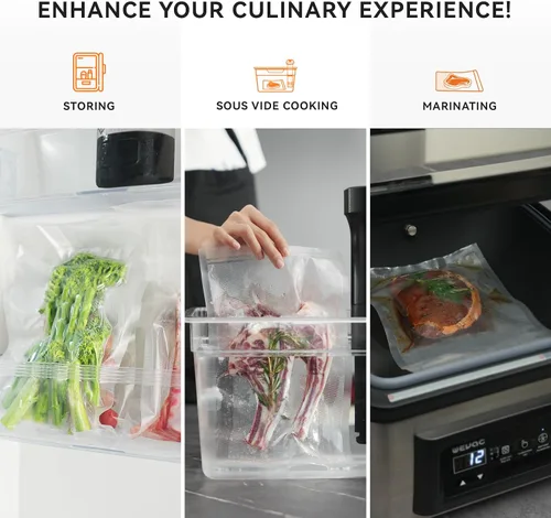 Miniatura 6 de Rollo sellador al vacío de 8 x 20 pies y 11 x 20 pies, paquete de 6, ideal para almacenamiento de alimentos, vacío y preparación de comidas