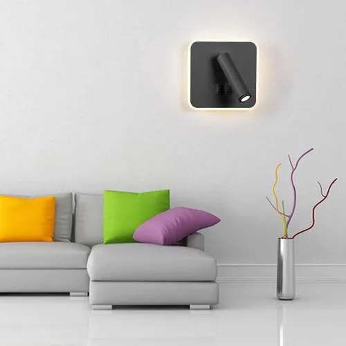 Miniatura 6 de Kawell Apliques de pared LED modernos 2 en 1 de 8 W con interruptor, foco de pared de lectura ajustable de 3 W, cableado interior para dormitorio
