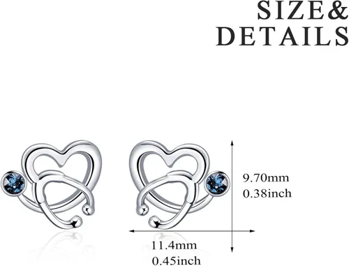 Miniatura 6 de AOBOCO - Aretes tipo dormilona de plata esterlina con forma de estetoscopio y piedras natales de imitación, joyería fina para regalo enfermero