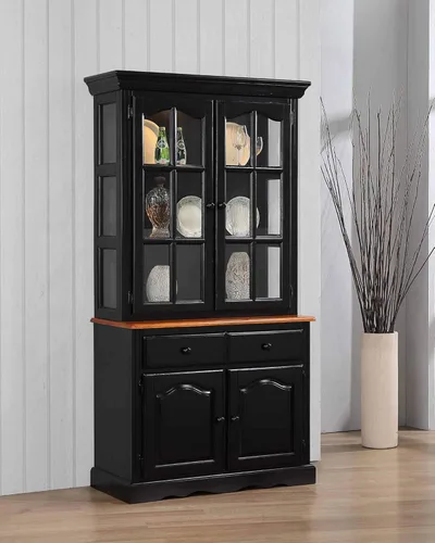 Miniatura 2 de Sunset Trading Buffet de recuerdo y gabinete iluminado, acabado negro/cereza