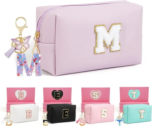 Miniatura 18 de AIBFRID 2 piezas de bolsas de maquillaje iniciales para mujeres, regalos de cumpleaños para niñas de 4 5 6 7 8 9 10 11 12 años, bolsas de cosméticos