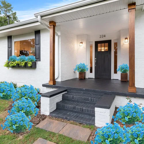 Miniatura 7 de 20 paquetes de flores artificiales para exteriores, flores falsas resistentes a los rayos UV, arbustos de plástico sintético para decoración Azul