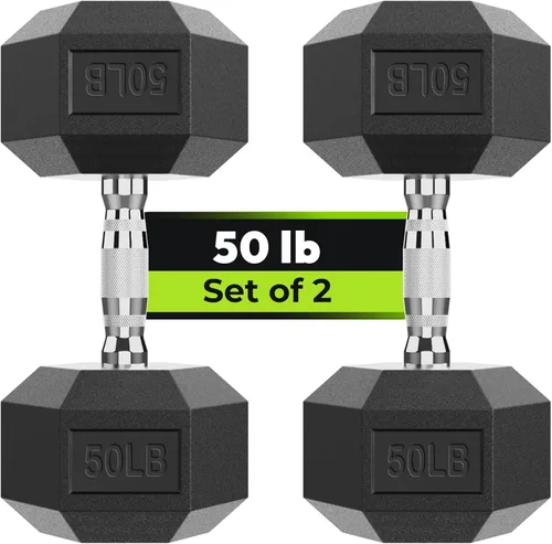 Miniatura 27 de HANDBODE Juego de 2 mancuernas hexagonales de 2.5 a 65 libras con revestimiento de goma, mancuernas para ejercicio y fitness, peso de mano