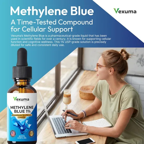 Miniatura 2 de Gotas de azul de metileno para humanos (fabricadas en Estados Unidos) – Grado farmacéutico Certificado USP 1% Solución antioxidante Suplemento