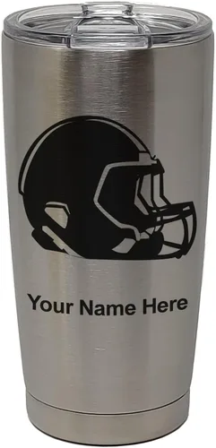 Miniatura 27 de LaserGram Vaso aislado al vacío de 20 onzas, casco de fútbol, grabado personalizado incluido (morado claro)