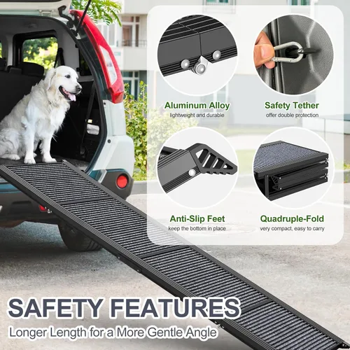 Miniatura 4 de Rampa para perros para automóvil de 63 pulgadas de largo y 17 pulgadas de ancho, rampas portátiles para perros grandes con superficie de alfombra