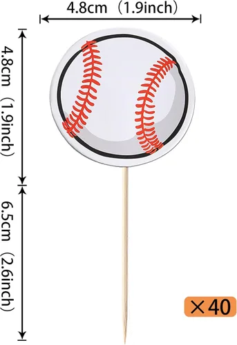 Miniatura 2 de Rsstarxi Paquete de 40 adornos de béisbol para cupcakes con temática de pelota deportiva, para decoración de pasteles de baby shower, temática