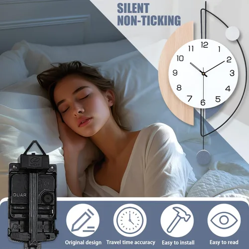 Miniatura 4 de Dankeit Reloj de Pared, Relojes de Pared Decorativos Grandes con Péndulo, Funciona con Pilas, Reloj de Pared de Cuarzo de Calidad Silenciosa