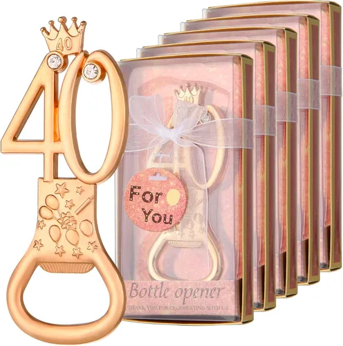 24 cajas de abrebotellas con temática de oro rosa para cumpleaños número 40, regalos de fiesta de boda, recuerdos de fiesta de cumpleaños o