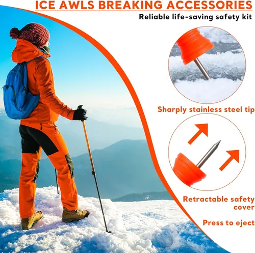 Miniatura 3 de Gisafai Juego de 4 púas retráctiles de seguridad sobre hielo para ICES pesca, patinaje, accesorios de equipo de emergencia, púas portátiles