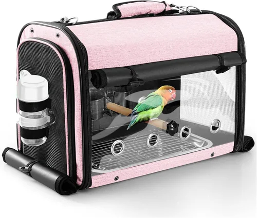Bolsa porta pájaros con jaula de viaje y soporte, mochila ligera para loros, bolsa de viaje portátil para pájaros, jaula de viaje transparente y