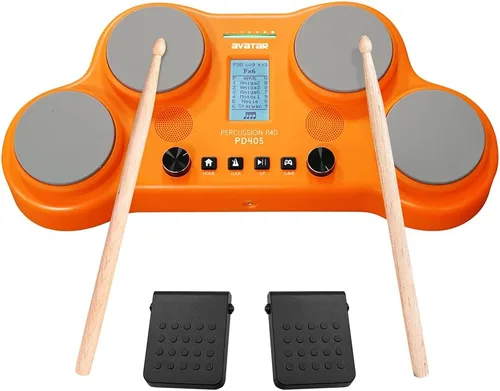 Miniatura 4 de PD405 Juego de batería eléctrica de mesa, con 163 sonidos de percusión, 4 almohadillas sensibles a la velocidad, 2 pedales y baquetas, regalo