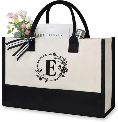 Miniatura 188 de TOPDesign - Bolso de playa de lona con inicial personalizada, bolsa de regalo con monograma, para mujer