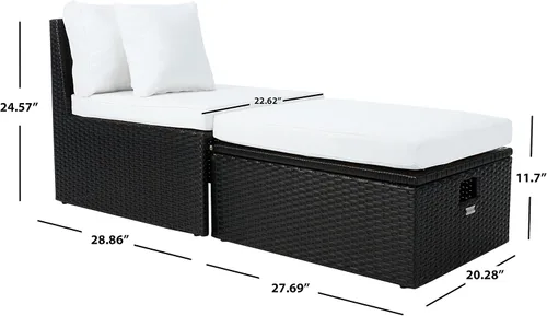Miniatura 15 de SAFAVIEH Juego de sofá Pramla y otomana para exteriores - Negro y beige - Marco de acero con cojín - Diseño de almacenamiento costero - Ideal