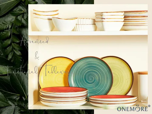 Miniatura 7 de Platos de cena de porcelana ONEMORE de 8.5 pulgadas, platos de postre y ensalada de cerámica con salpicaduras, juego de 4 platos para servir, aptos