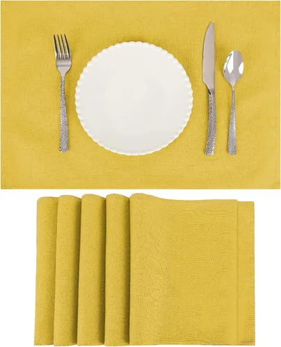 Miniatura 9 de Juego de 6 manteles individuales de tela tipo lino, 19 x 13 pulgadas, doble capa gruesa, sin arrugas, resistente al calor, para comedor, cocina