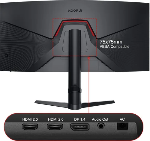 Miniatura 10 de KOORUI Monitor de juegos curvo ultraancho WQHD 3440×1440 de 34 pulgadas, 180Hz 1000R- PIP/PBP, 1ms(MPRT), HDR400, DCI-P3 95%, FreeSync Premium, 1 x