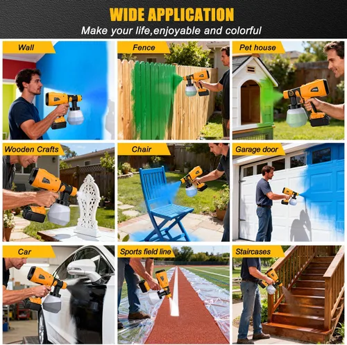Miniatura 9 de DTEZTECH Pulverizador de pintura para batería Dewalt de 20 V (batería no incluida), pistola pulverizadora de mano inalámbrica HVLP de 200 W, motor