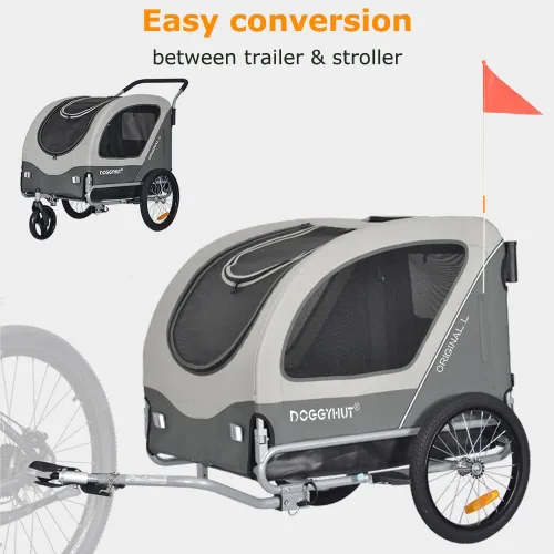 Miniatura 4 de Doggyhut Remolque y cochecito de bicicleta para mascotas grandes originales 2 en 1, para perros de hasta 78 libras, frenos de estacionamiento, marco
