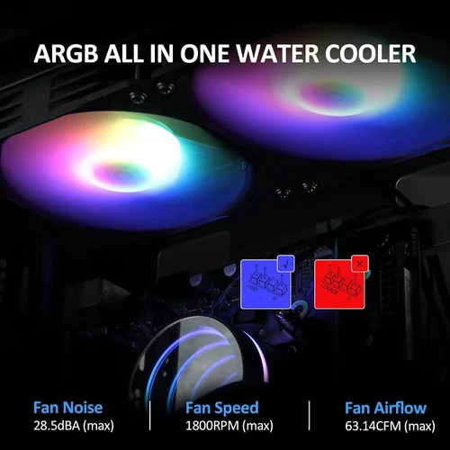 Miniatura 9 de Enfriador de CPU AIO de 9.449 in con ventilador de CPU RGB PWM direccionable y refrigeración líquida del radiador para Intel y AMD, bomba de espejo