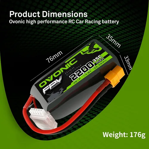 Miniatura 5 de OVONIC 4s Lipo Batería 35C 2200mAh 14.8V Lipo Batería con XT60 Conector para Avión RC Quadcopter Helicóptero FPV Drone