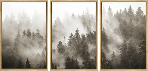 Miniatura 52 de SIGNWIN Lienzo enmarcado para pared, juego de arte nublado de tormenta, cielo, bosque otoñal, árboles, rústico, naturaleza, fotografía, realismo