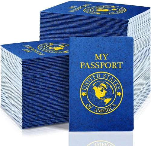 Miniatura 12 de Woanger 100 unidades de pasaporte en blanco para niños, cuaderno de pasaporte, azul a granel de 4 x 5.5 pulgadas, puerto de pase falso