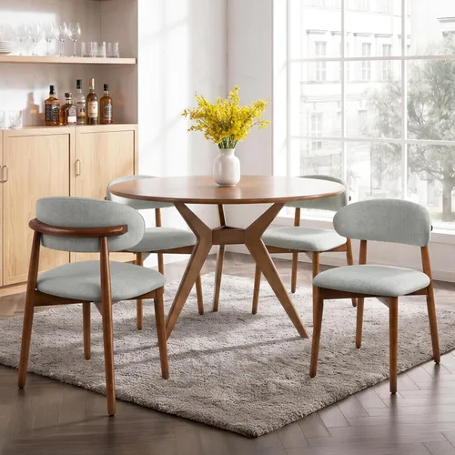 Miniatura 11 de Juego de 2 Sillas de Comedor de Madera Modernas Tapizadas en Tela, Sillas de Cocina de Mediados de Siglo Moderno, Sillas de Comedor de Granja