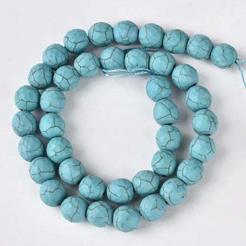 Miniatura 6 de Cuentas redondas de piedra semipreciosa de color turquesa azul facetado de 0.394 pulgadas (0.394 in) para hacer joyas de 15 pulgadas (38-40 unidades)