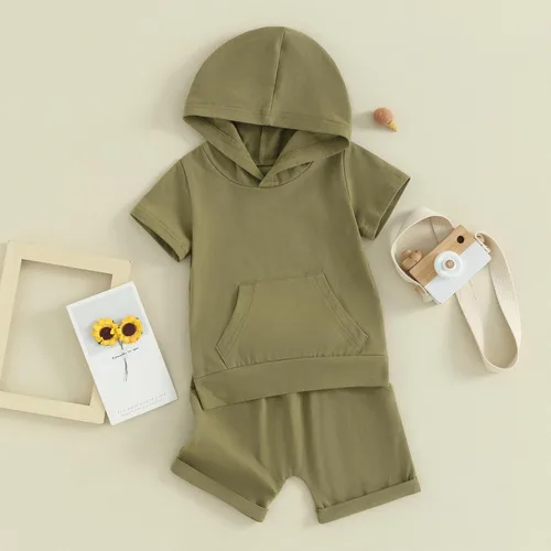 Miniatura 3 de Conjunto de ropa casual de manga corta con capucha y pantalones cortos para bebés y niños pequeños
