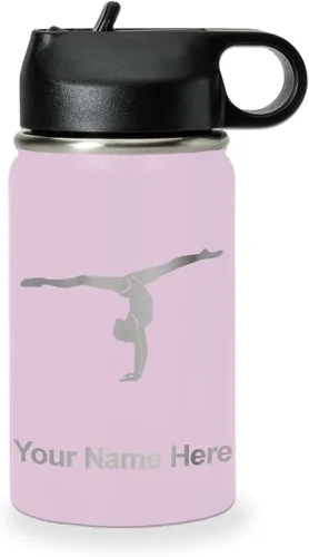 Miniatura 21 de LaserGram Botella de agua personalizada, gimnasta niña, acero inoxidable de doble pared aislada al vacío con popote superior, regalo grabado Azul