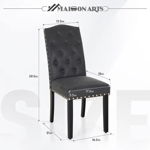 Miniatura 2 de MAISON ARTS Juego de 2 sillas de comedor de piel sintética, sillas de comedor tapizadas con ribete de cabeza de clavo y patas de madera maciza