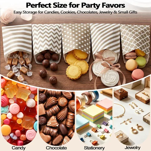 Miniatura 4 de Foraineam 250 bolsas de papel para galletas, bolsas de papel de 5.1 x 7.1 pulgadas, bolsa de dulces segura para alimentos, bolsa pequeña