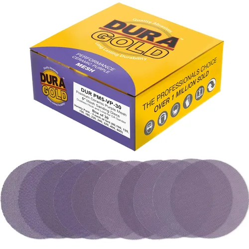 Miniatura 16 de Dura-Gold Discos de lijado de malla de cerámica púrpura de grano 180 de 5 pulgadas, caja de 30 – Papel de lija sin polvo con respaldo de gancho