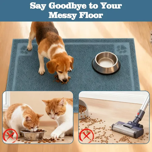 Miniatura 5 de Darkyazi - Tapete de alimentación para mascotas grande para perros y gatos, 24” x 16”, flexible y fácil de limpiar, ideal para tapete de Azul