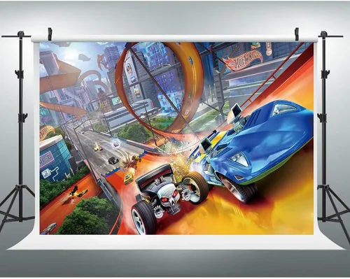 EOA Ruedas de 5 (W) x3 (H) FT Wild Hot Racer Photogarphy Backdrops Fiesta de Cumpleaños Videojuegos Fondo de Carreras de Coches Niños Banner Sesión