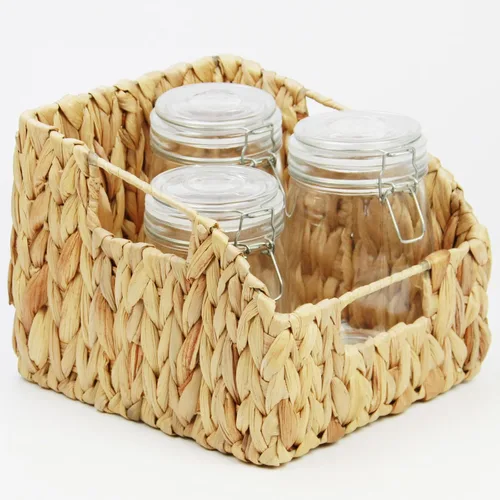 Miniatura 4 de Casaphoria Cestas cuadradas de almacenamiento de jacinto irregular, cesta de jacinto de agua tejida a mano natural, cestas rectangulares duraderas