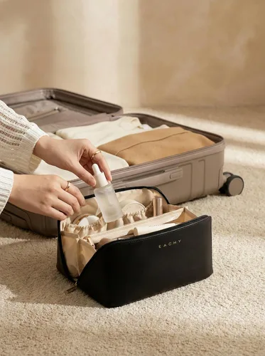 Miniatura 7 de EACHY Bolsa de Maquillaje de Viaje, Bolsas de Cosméticos de Gran Capacidad para Mujeres, Bolsa Portátil Impermeable que se Abre Plana, Bolsa de Aseo