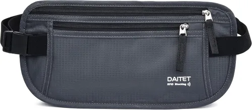 Miniatura 124 de DAITET Cinturón de dinero, soporte para pasaporte, cartera de viaje oculta segura con bloqueo RFID, riñonera encubierta (negro), Negro, Rfid