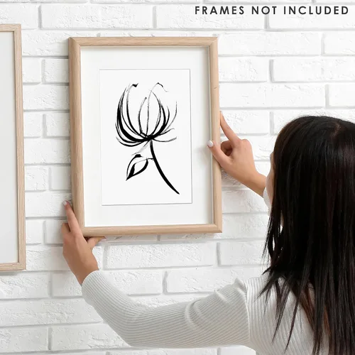 Miniatura 4 de Arte de pared de flores blancas y negras sin marco, 8 x 10 pulgadas, póster floral de dibujo simple para dormitorio, decoración de oficina en casa