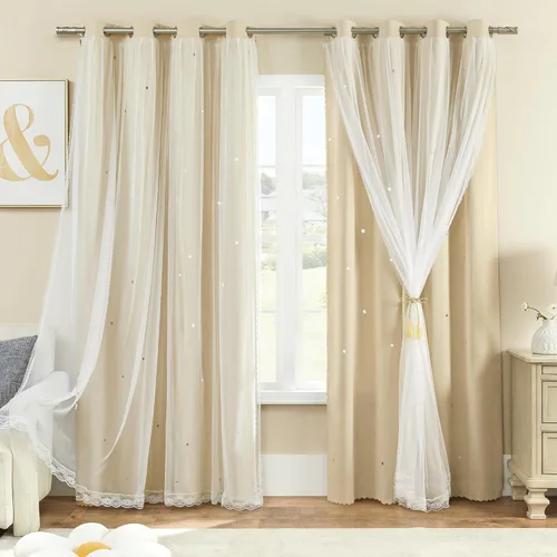Miniatura 51 de XiDi Cortinas opacas con estrellas para habitaciones de niños, cortinas verdes para ventana de dormitorio de niños, azul y gris, 52 pulgadas de Azul