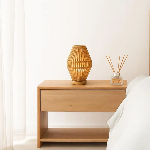 Miniatura 3 de Lámparas de mesa boho para dormitorio y sala de estar - Pequeñas linternas de canasta tejida natural con pantallas de cuerda de papel