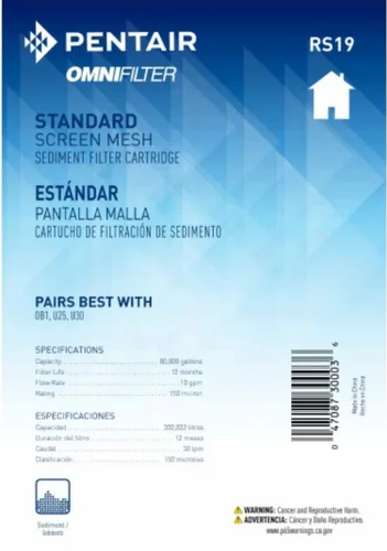 Miniatura 4 de Pentair OMNIFilter RS19 Filtro de agua para sedimentos, 10 pulgadas, cartucho de repuesto de sedimentos de malla estándar para toda la casa, 10 x