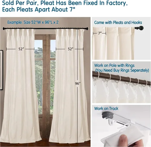 Miniatura 5 de LETAU Cortinas opacas plisadas con forro de 84 pulgadas de largo, cortinas térmicas con peso de terciopelo de lujo, 26 pulgadas de ancho x 54 Aqua