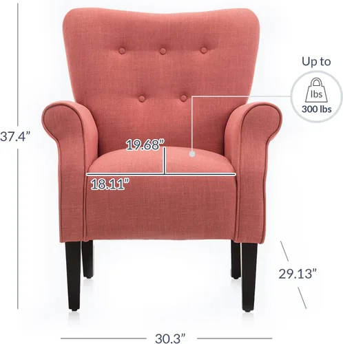 Miniatura 3 de BELLEZE Silla decorativa moderna, sillón de respaldo alto, sillón lateral tapizado estilo ala, sofá individual acolchado con patas de madera