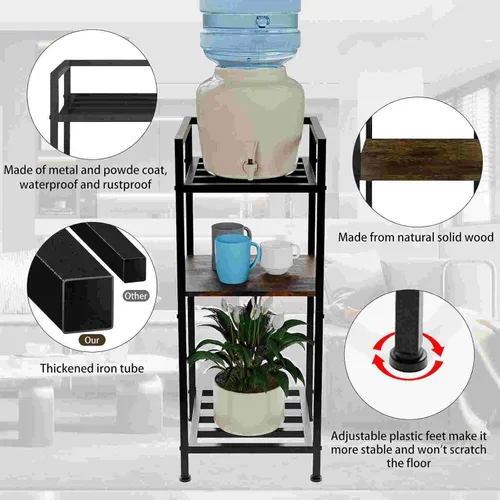 Miniatura 2 de Soporte dispensador de agua de 5 galones, soporte para jarra de agua de 3 niveles de 32 pulgadas, de metal con soporte para jarra de madera