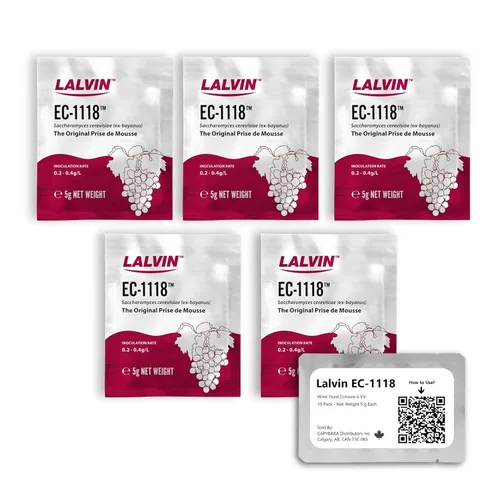 Lalvin EC-1118 Levadura de vino (paquete de 5) - Levadura de champán - Hacer Mead de sidra de vino Kombucha en casa - 0.18 oz Sachets -