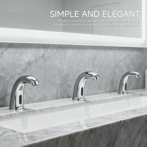 Miniatura 5 de Grifo de lavabo de baño sin contacto, manos libres, sensor de movimiento automático, grifo comercial de latón sólido con placa de cubierta, 1 Grifo